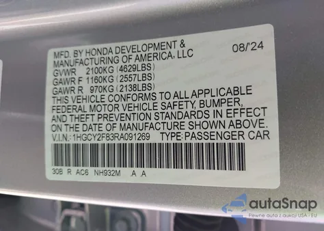 2024 Honda Accord Hybrid Touring from USA, damaged, VIN 1HGCY2F83RA091269